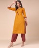 Stylish Mustard Cotton Blend Kurti With Multicolour Plazzo